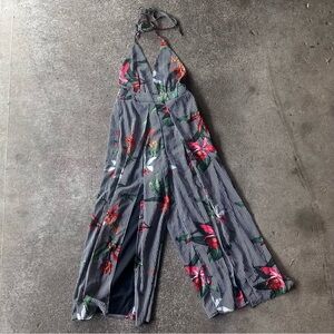 JJAWM Womans Floral Halter Slit Wide Leg Jumpsuit